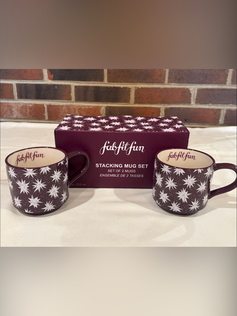 Maroon Star Pattern Ceramic Mugs - Set of 2 - Picture 10 of 10